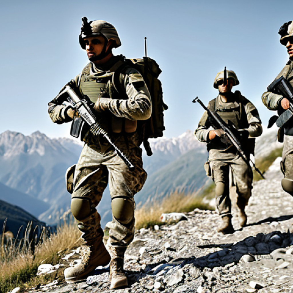 Modern Infantry Team**

"A modern Italian infantry team, fully clothed in camouflage uniforms, equipped with advanced communication devices and drones, patrolling a rugged mountain terrain. They are wearing tactical gear and carrying standard-issue rifles. The scene is realistic with natural lighting. Safe for work, appropriate content, fully clothed, professional, perfect anatomy, correct proportions, well-formed hands, proper finger count, natural body proportions, family-friendly."

**