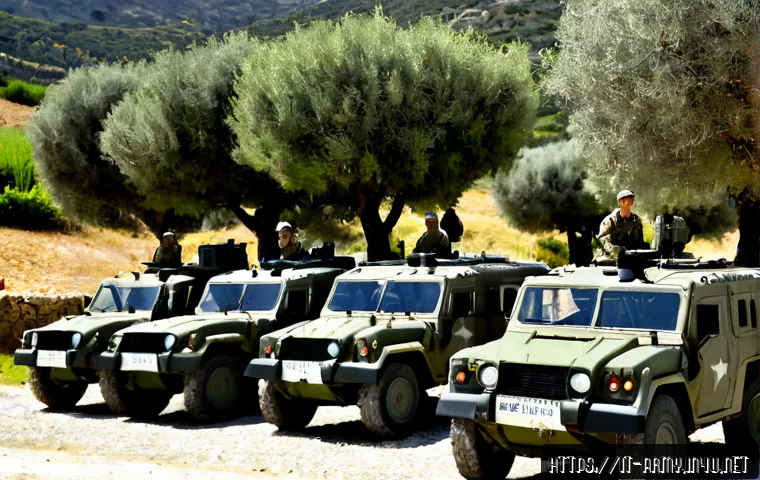 육군 전시 대비 훈련 - Photorealistic Italian Army wartime readiness exercise in a sunlit Mediterranean training area, unif...